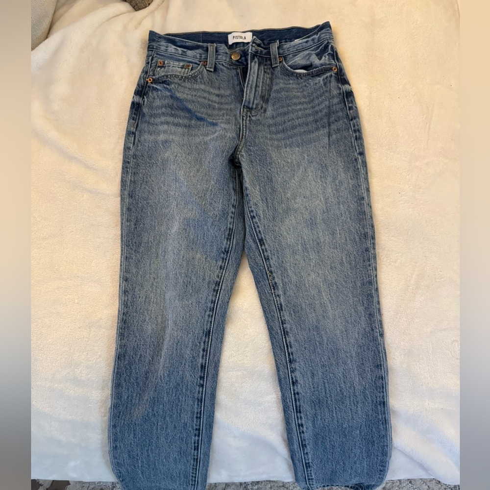 Pistola Blue Straight Leg Jeans with Distressed Finish